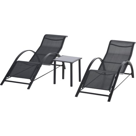 Lot de 2 bains de soleil avec table CAROLE noir (1/5)