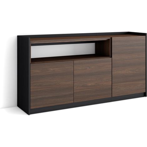 Skraut Home - Aparadores para salón, 156x37x80cm, 3 Puertas, Armario, zapatero, Roble oscuro y Negro (1/5)