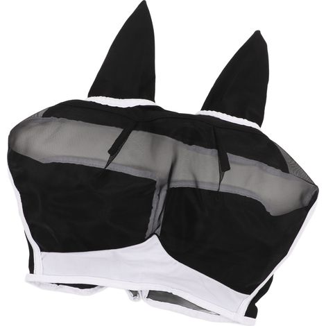 Masque anti-mouches pour chevaux en maille, élastique, protection UV, amovible et respirant, avec oreilles intégrées, noir, taille S (1/5)