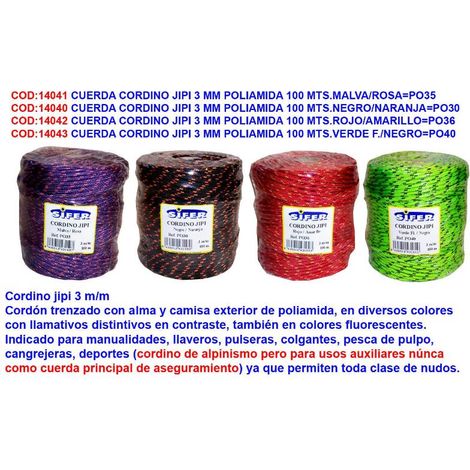 cuerda cordino jipi 3 mm poliamida 100 mts.rojo-amarillo po36