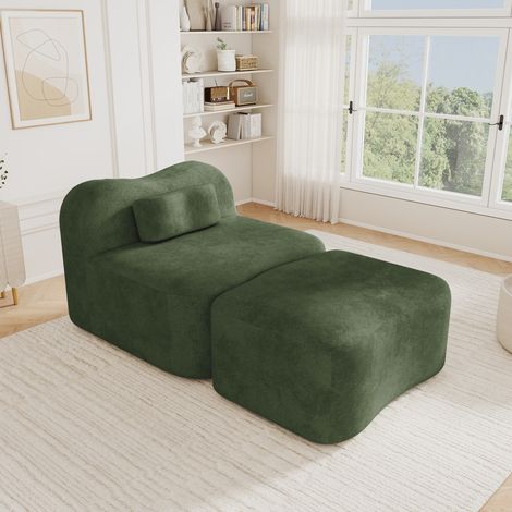 Canapé modulaire sans cadre individuel avec pouf, design ondulé, rembourrage en mousse haute densité 32D, coussin de dossier amovible, tissu doux, adapté pour appartement, salon et chambre à coucher, (1/5)