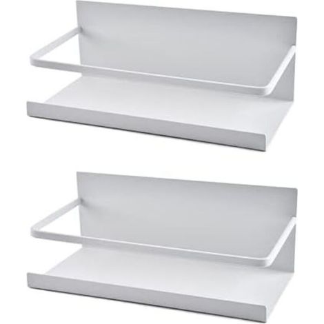 Set of 2 stainless steel magnetic fridge shelves, hanging organiser (black) (White) (1/4)