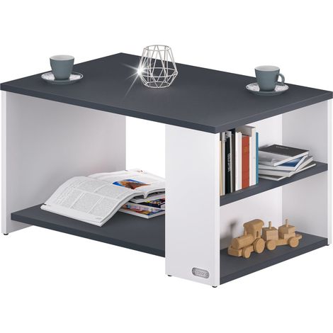 CASARIA® Couchtisch Holz mit Stauraum 2 Fächer 90x60x50cm Kratzfest 50kg Belastbar Ablage Beistelltisch Wohnzimmer Sofa Couch Tisch  weiß schwarz (1/5)
