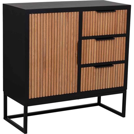 Aparador 1 puerta y 3 cajones de madera y metal 80x34x80h cm (1/5)