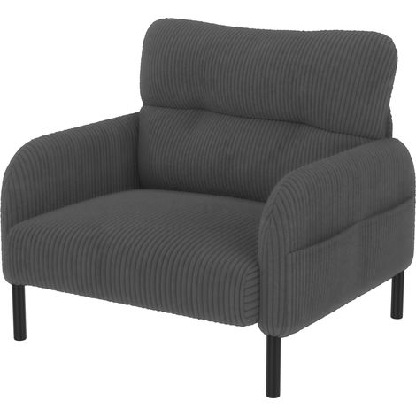 Set divano 3 pezzi grigio in tessuto corduroy con divano 2 posti, poltrona e pouf MODENUIT (1/5)