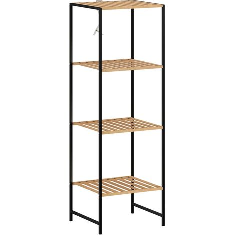 CHICFURN Scaffale da bagno 36,5 x 33 x 110 cm in bambù e acciaio naturale, 4 livelli (1/5)
