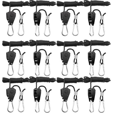 12 PièCes Corde à cliquet,Cintres à Cliquet RéGlables 1/8,Poulie Retractable pour Plantes pour Les Lampes,Plantes et Les Pots de Jardinage Chaque Paire Porte 68 Kg(version en aluminium pressé) (1/5)