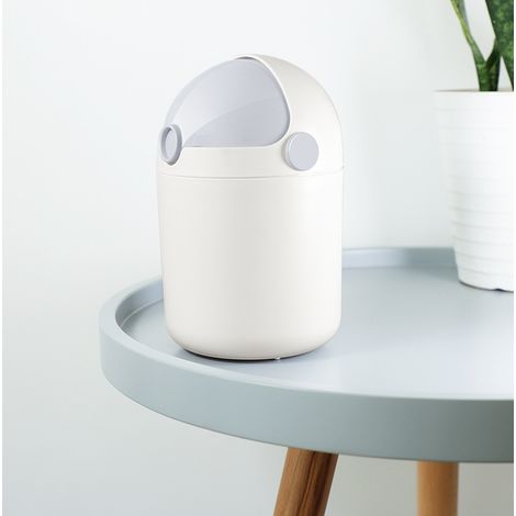 Mini poubelle de bureau, petite poubelle de bureau, jolie poubelle de bureau avec couvercle(Blanc) (1/5)