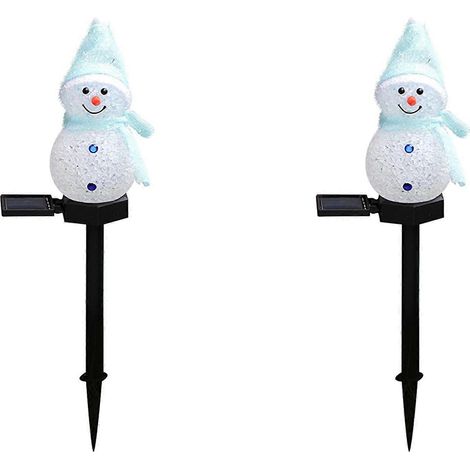 Set mit 2 blauen LED-Schneemann-Solarleuchten, für Garten- oder Außendekoration. (1/2)