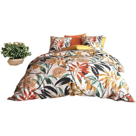 Housse couette + 2 taies 220 x 240 cm Perroquet tropical (1/4)