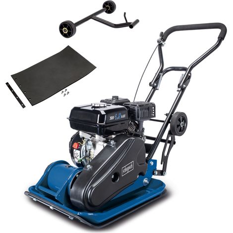 Scheppach Plaque vibrante thermique HP1400S – Compacteur 2 CV – Pression de compactage 8200 N – Profondeur 20 cm – Kit complet incluant un tapis en caoutchouc et un dispositif de déplacement
