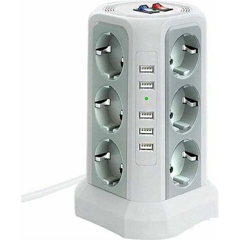 Surge Protector Power Strip with 5 USB Ports and 12 Outlets, Power Strip with 3 Switches, White MUMU (1/4)