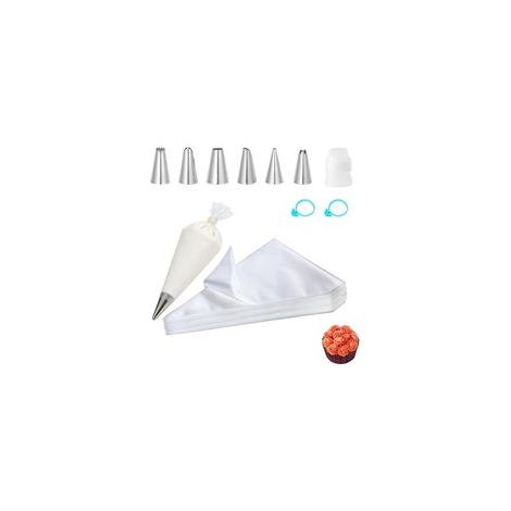 100 Spritzbeutel mit Tüllen zum Dekorieren von Kuchen, Cupcakes und Keksen, Backzubehör, inklusive 6 Edelstahltüllen, 1 Adapter, transparente Spritzbeutel – Crezuo (1/4)