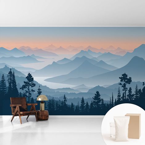 Tapete Vliestapete mit Kleber Wandtapete modern - Tapete mit Motiv - Tapete Schlafzimmer Bergpanorama 416x254 cm (1/5)