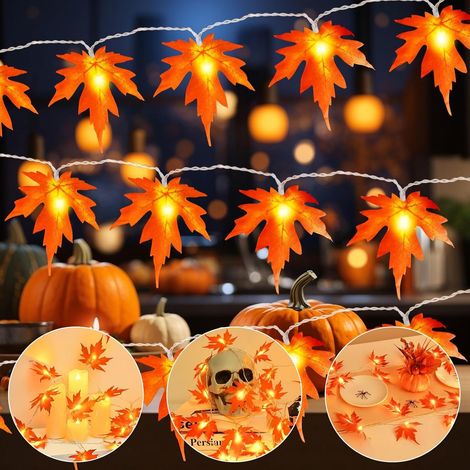 Guirlande feuilles érable 3M 20LED, minuterie, déco automne/Halloween (1/5)