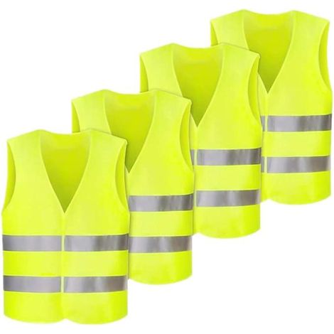 Gilet de sécurité jaune fluorescent 4 pièces, gilet haute visibilité réfléchissant, vêtement de protection conducteur et ouvrier, brassard lumineux, taille unique mixte (1/5)