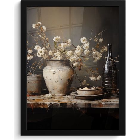 POSTER INCORNICIATO Natura morta - Fiori - Bouquet - Vaso - Vino 30x40 cm (1/5)