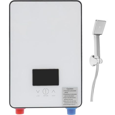 HAUTOUR Chauffe-eau électrique instantané avec douchette à main - Chauffe-eau électrique sans réservoir avec affichage numérique LCD - pour salle de bain douche - 18,6 x 5,7 x 27,7 cm - 6500 W - Blanc (1/5)