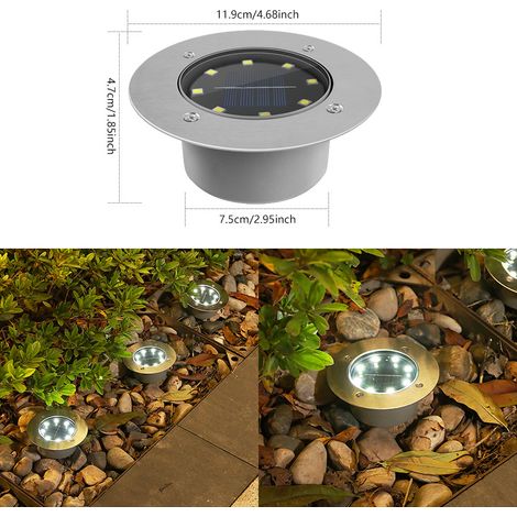 Lampe de sol décorative solaire extérieure pour cour, jardin, villa, maison, étanche, à encastrer, LED, pour pelouse (lampe solaire 8 LED à dos épais, lumière blanche, lampe de jardin solaire) (1/5)