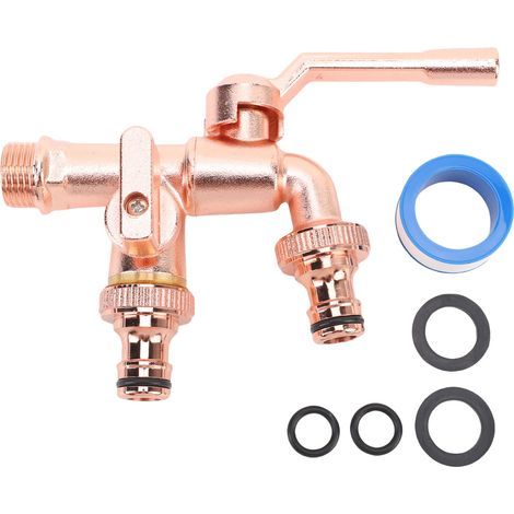 Außenwand-Gartenwasserhahn, Messing-Kugelhahn, frostbeständig, 1/2"-Zulauf, 3/4"-Ablauf, roségoldene Ausführung, für Balkon oder Haus (1/5)