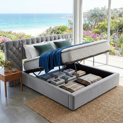 Audreamy Maelis Ottoman Bed Grey Velvet King (1/5)