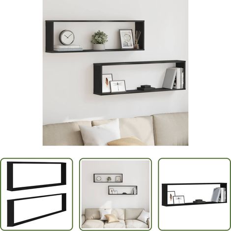 Rangement mur - Étagères murales cube 2 pcs chêne noir 100x15x30 cm bois (1/5)