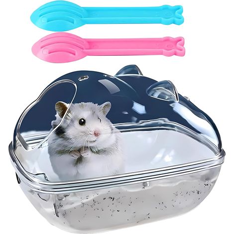 Baño de arena transparente para hámster, recipiente extraíble (16 x 7 x 11 cm) con 2 cucharas, inodoro y bandeja antiderrames para hámsteres enanos, jerbos y pequeños roedores (1/5)