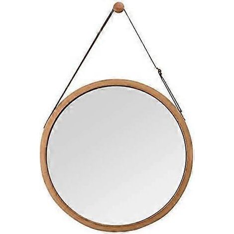 Runder Bambus-Wandspiegel mit verstellbarem Lederriemen, 38 cm, braun, 45 cm (1/4)