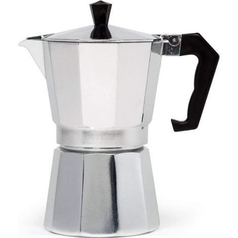 Cafetière et espresso sur la cuisinière, pot à moka pour les cafés italiens et cubains classiques, café, six tasses (1/4)