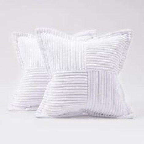 Dekorative Kissenbezüge für Sofa, Bett, Wohnzimmer, 45 x 45 cm, 2er-Set, weißer weicher Cord, gestreift, Boho-Stil, Überwurfkissenbezüge