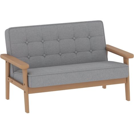 Canapé enfant 2 places gris en tissu et bois, avec accoudoirs, assise rembourrée et mousse haute densité, pour chambre, salle de jeux et salon, de 3 à 15 ans  CHICFURN (1/5)