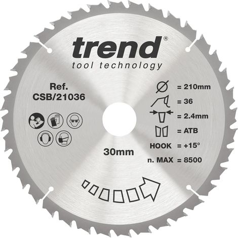 Lame de scie circulaire bois 210 mm, 30 mm alésage, 36 dents, TCT (1/5)