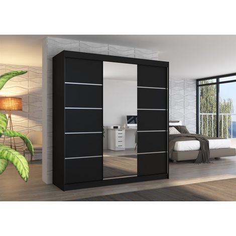 Schiebetürenschrank Schrank VISBY in Schwarz matt 200x215x58 cm (1/3)