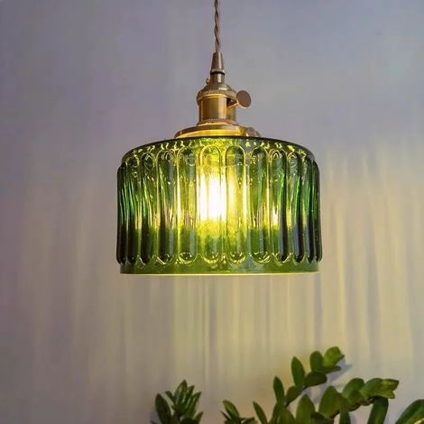 Applique convient pour les balcons et chevets murale E27 lampe suspendue rétro, japonaise, tête de lampe en métal, abat-jour en verre (sans ampoule) (1/5)