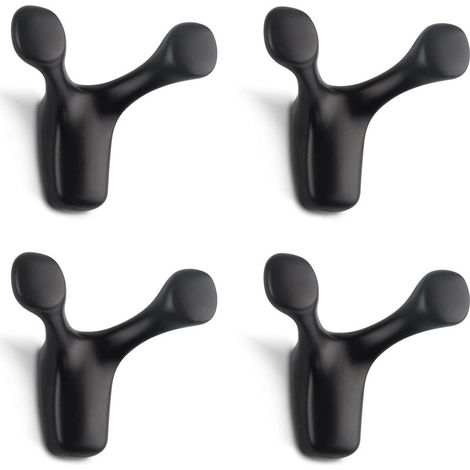 4 piezas de gancho doble para pared, perchero robusto y sólido en forma de cuerno de ciervo de aleación de zinc, perchero para abrigos para baño, dormitorio, cocina, tornillos incluidos (negro mate) (1/5)
