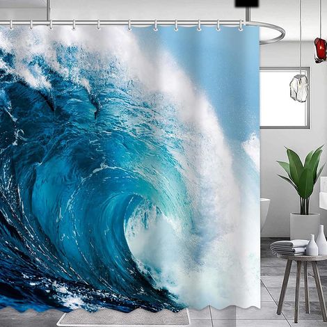 Cortina de ducha con diseño de olas marinas azules veraniegas - Tela impermeable para baño, dormitorio, lavadero 180 x 180 cm (1/5)