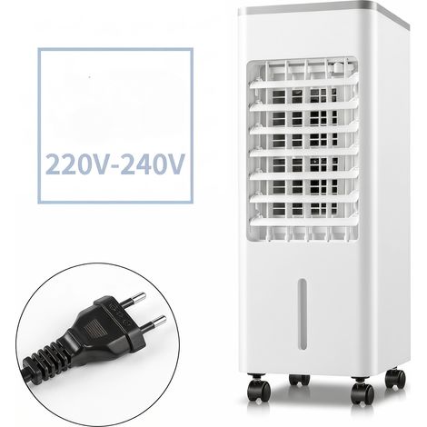 Portable windowless fan with LED display, cooling function, timer, remote control, white.