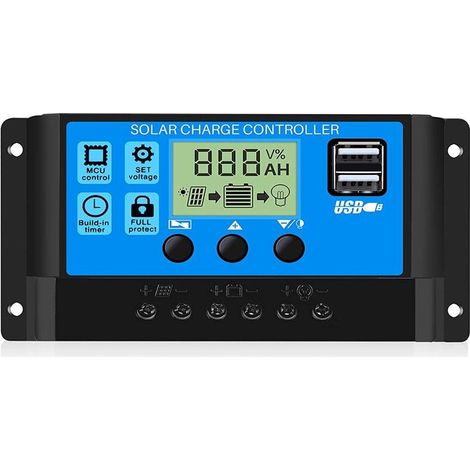 30A 12V/24V Intelligente Batterie Solar Panel Laderegler Regler mit 5V Dual USB Port LCD Display (30A) (1/5)