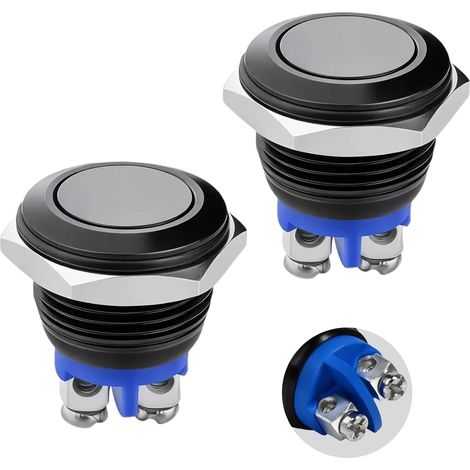 Lot de 2 Boutons Poussoirs Métal 16mm Étanche IP65, Interrupteur 12V et 220V à Auto-Réinitialisation, Bouton de Démarrage Rond pour Voiture, Moto, Onduleur, Projets DIY et Électronique (1/5)