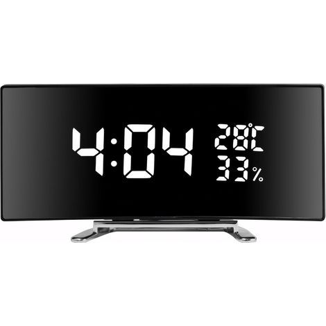 Digital alarm clock with large 6-inch curved LED display, temperature and humidity display, snooze mode, 3 adjustable brightness levels, bedside clock powered by (1/5)