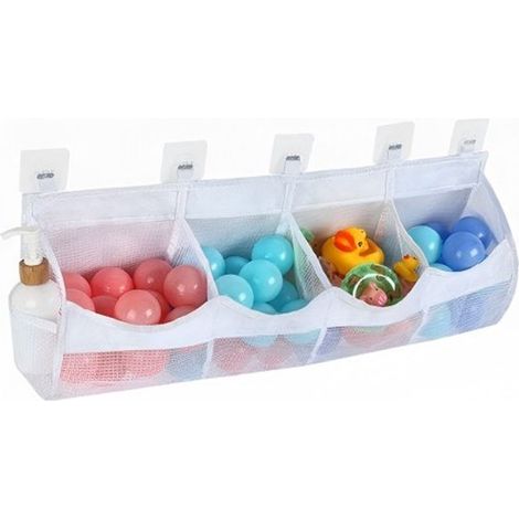 Borsa portaoggetti per giocattoli da bagno，Design a quattro scomparti，Montaggio a parete，Accesso e smistamento facili e veloci，6520 cm，Bianco (1/5)