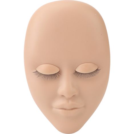 Tête mannequin cils réutilisable, caoutchouc souple effet 3D, paupières remplaçables, pour entraînement extension double cils, brun clair. (1/5)