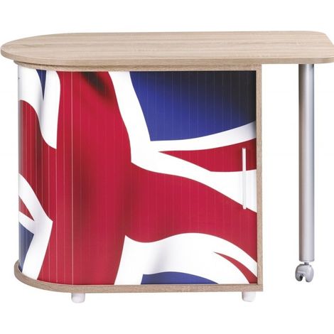 Bureau avec plateau pivotant et rangement bois clair imprimé drapeau Anglais Kool 105cm (1/4)