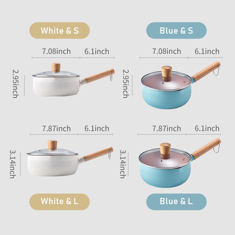 Kleiner Aluminiumtopf mit Glasdeckel, Holzgriff und Antihaftbeschichtung, ideal zum Kochen von Nudeln, Eiern und Babynahrung. Mit doppeltem Ausgießer. (1/5)