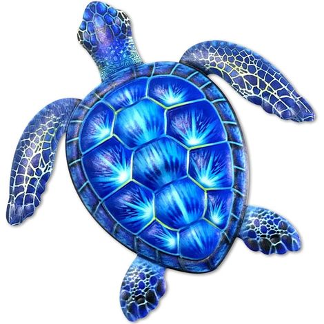 Grande tortue de 30,5 cm, sculpture à suspendre sur le thème de la vie marine, décoration murale en métal pour salle de bain, chambre à coucher, piscine (bleu) (1/5)