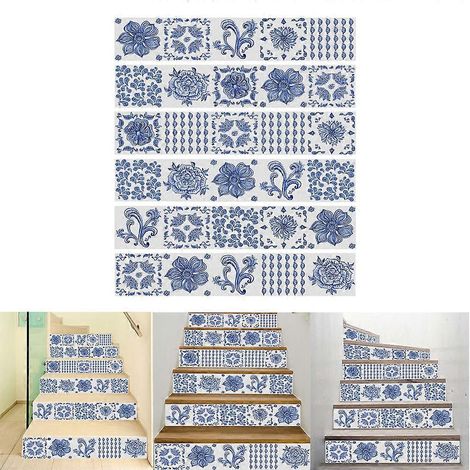 Lot de 6 stickers muraux décoratifs pour sols et escaliers, motif fleurs, en PVC imperméable. (1/4)