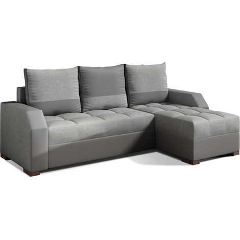 Canapé convertible angle réversible design tissu gris et simili cuir gris Zarky 250cm (1/5)
