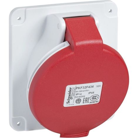 socle de prise inversée - pratika - 32a - ip44 - 380v - 3p+n+t - schneider electric pkf32f435 (1/4)