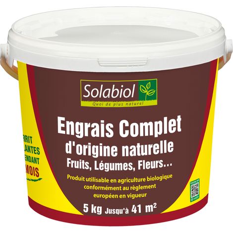 SOLABIOL Engrais Complet - 5Kg - Seau - Mini-Granulés - Epandage Facile & Sans Poussière - Double Action Starter & Nutrition Longue Durée SOCOMP5