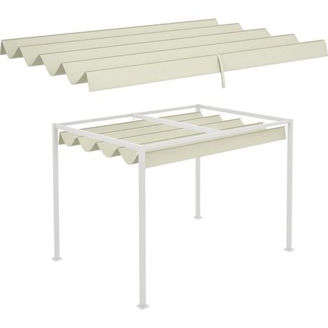 Toile de rechange rétractable 3 x 2,5 m pour structure 2,85 x 2 m, auvent en tissu uniquement pour tonnelle de jardin à 8 œillets, couleur crème (1/5)